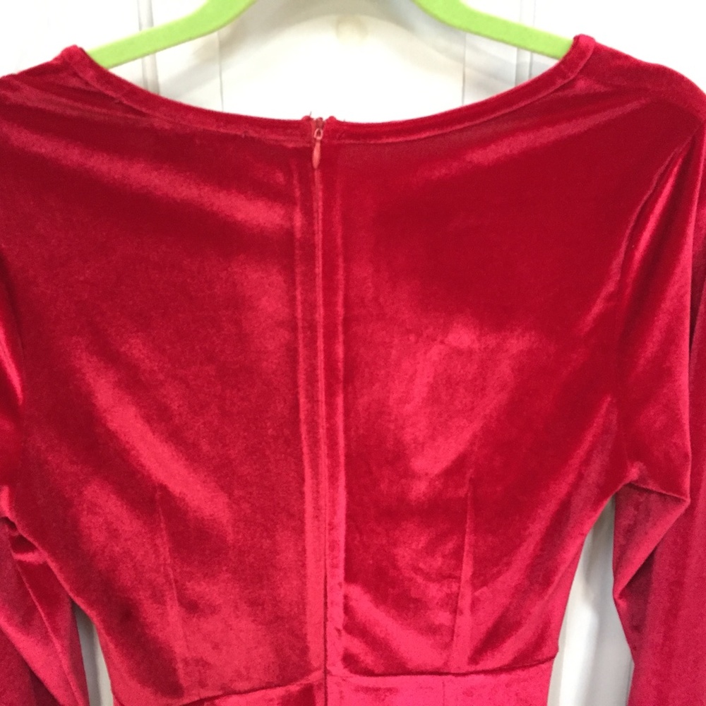 SBetro Red Velvet Dress w/ Ruched Sides - Picture 14 of 16